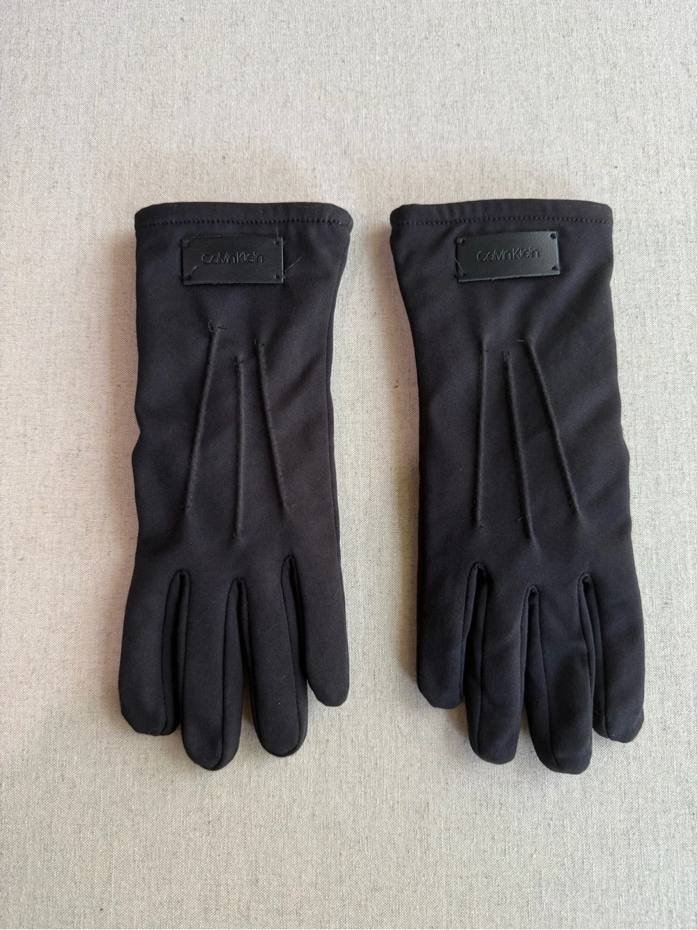Calvin Klein Black Fleece-Lined Gloves Women’s Size S/M Faux Leather Palm Patch